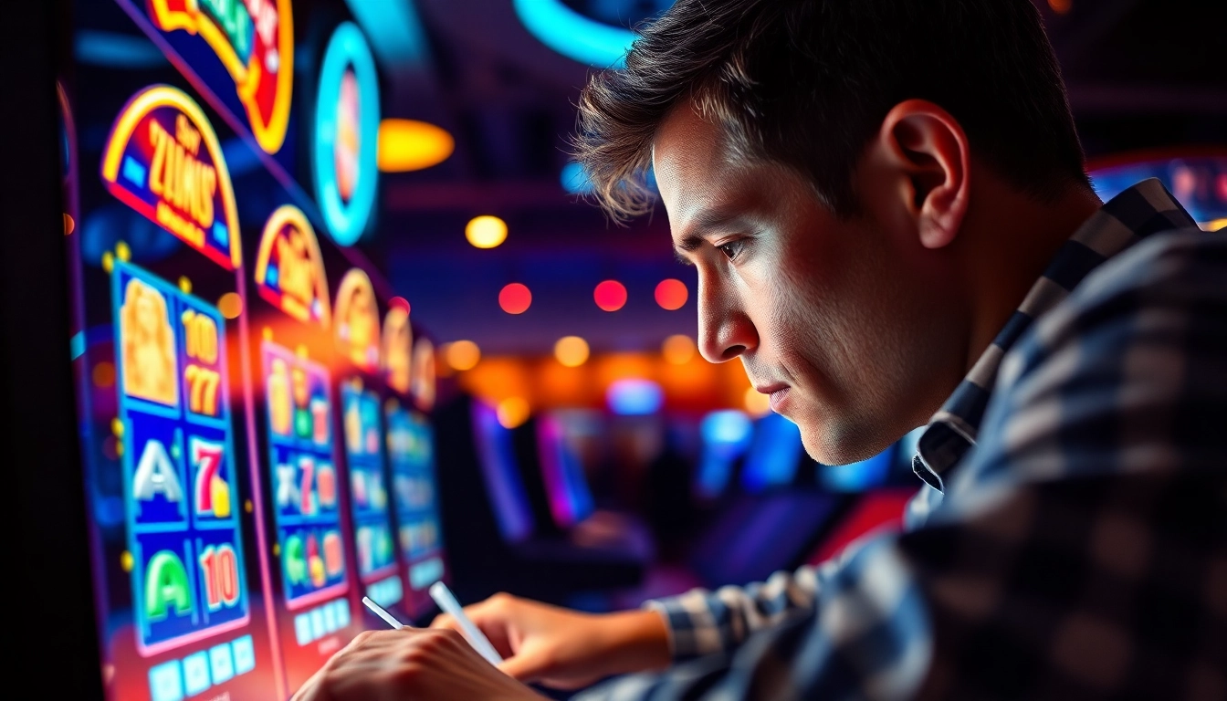 Jouez à casino en ligne argent réel avec un joueur concentré dans un décor de jeux animés.