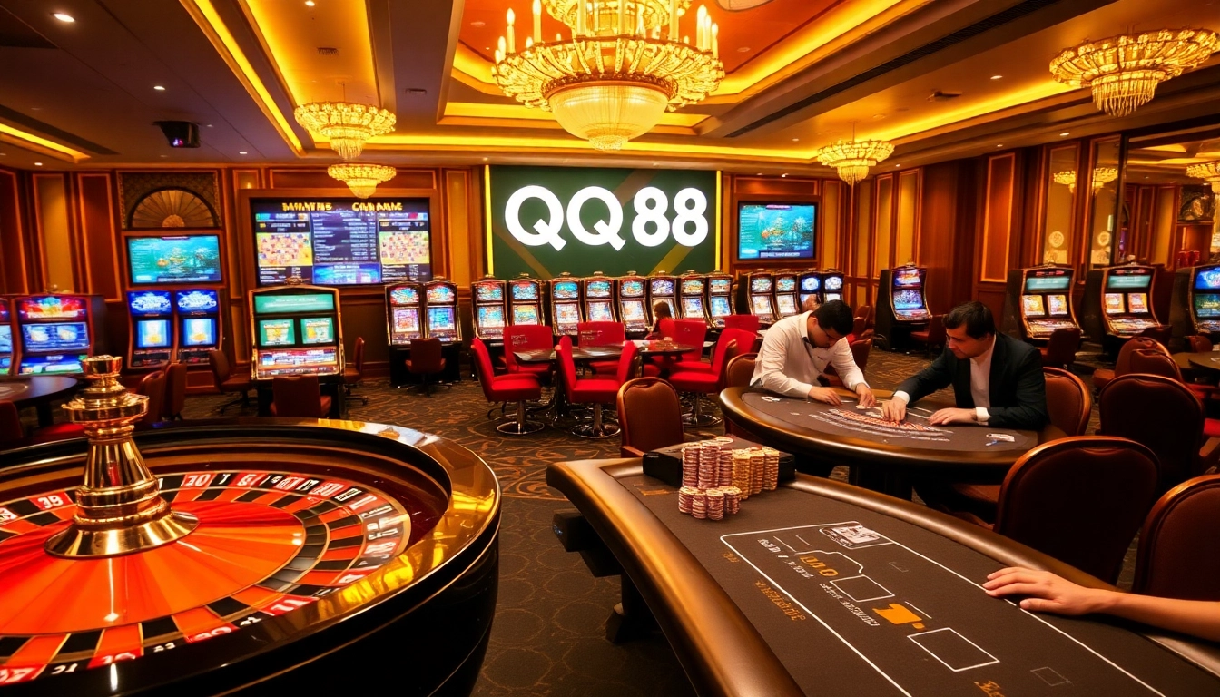 Players enjoy high-stakes action at QQ88 casino tables with exciting roulette and poker games.