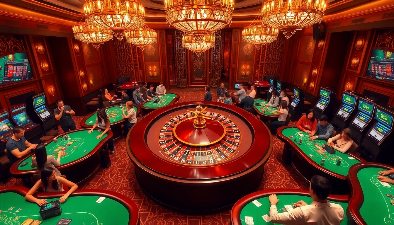 Engaged players strategizing their bets at a vibrant casino en crypto with luxurious tables.