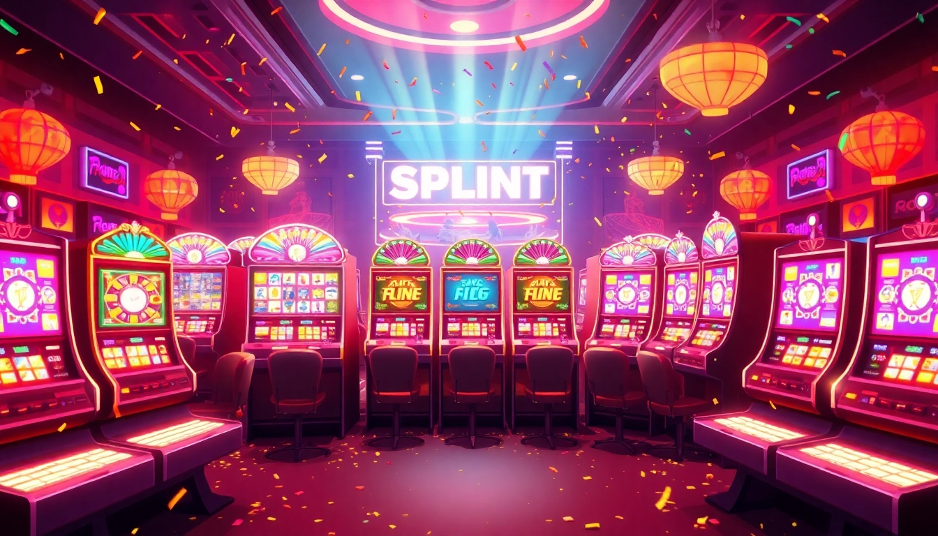 Jouez aux machines à sous gratuites en ligne avec des designs modernes et colorés, ambiance de casino.